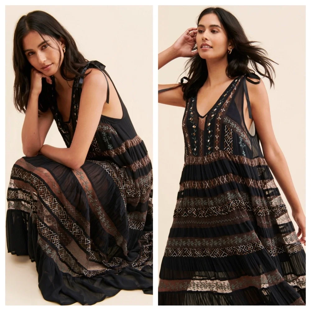 Free People Lacey Lady Maxi Dress in Black